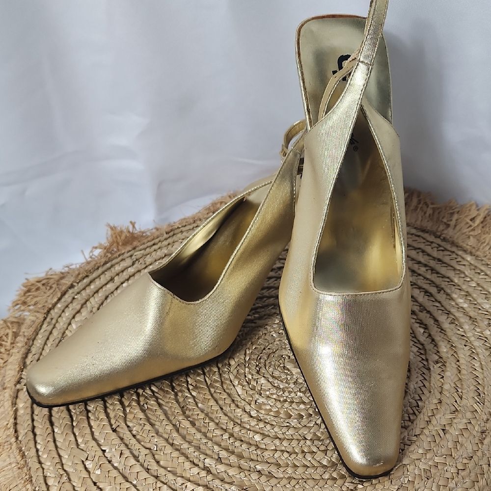 Vintage Gf Glamour Originals Gold Slingback Heels Size 8.5